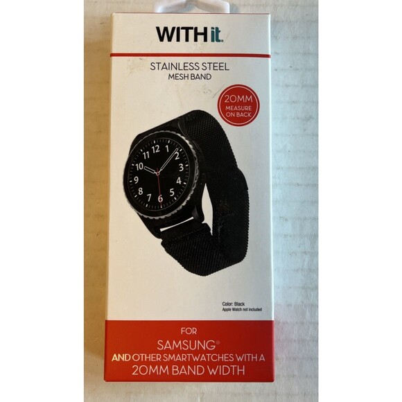 WITHit Black Stainless Steel Mesh Band for 20mm Width Samsung Universal Watch - Picture 1 of 5